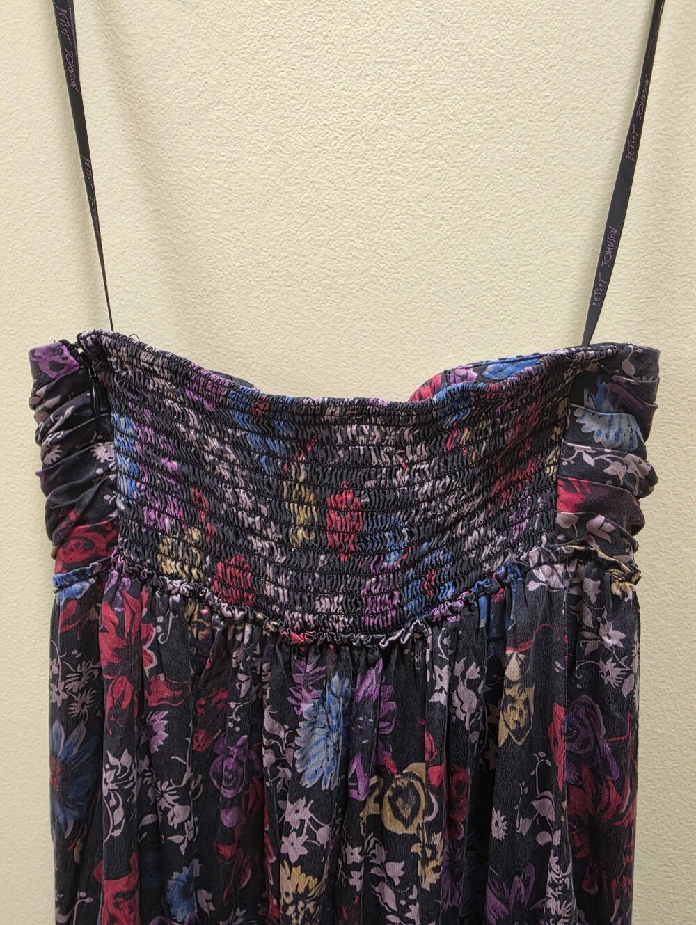Betsey Johnson Vintage Y2K Silk Floral Ruffles Smocked Tulip Dress Fairy Black 2 - Picture 7 of 16